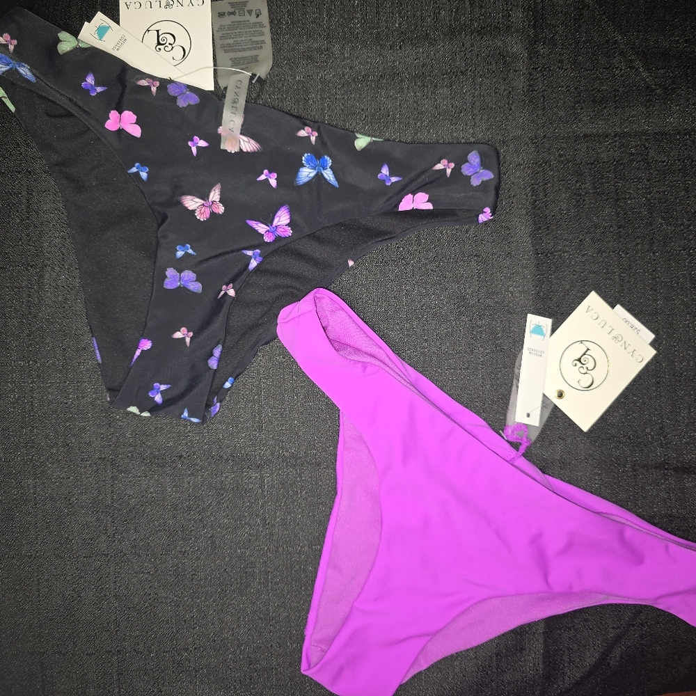 Purple and Black Floral Bikini Bottoms